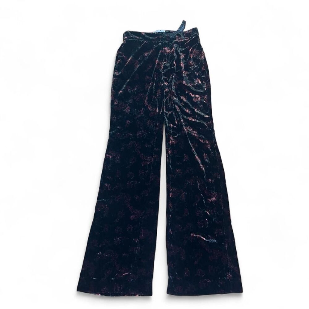 Zara Women's Black and Burgundy Floral Flare Pants Sz XS NWT